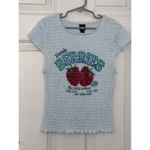 Wild Fable Girls S Light Blue Strawberry Fresh Berries Graphic Top Summer Vibe